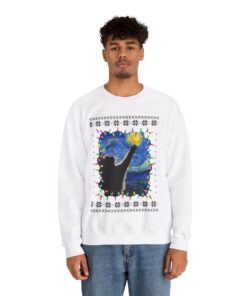 Alternative view of Starry Night Cat Ugly Christmas Sweatshirt For Men