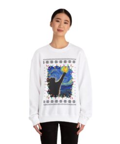 Alternative view of Starry Night Cat Ugly Christmas Sweatshirt For Women