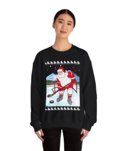 Santa Playing Hockey Women's Ugly Christmas Sweatshirt