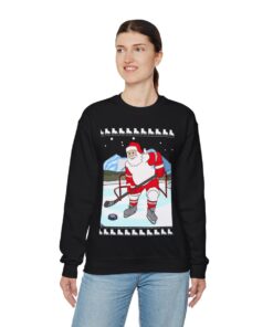 Alternative view of Santa Playing Hockey Women's Ugly Christmas Sweatshirt