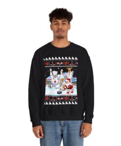 Alternative view of Santa Playing Hockey With Canada Animals Ugly Sweatshirt For Men