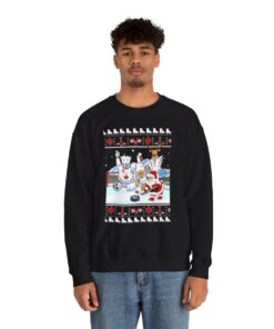 Alternative view of Santa Playing Hockey With Canada Animals Ugly Sweatshirt For Unisex
