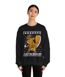 Alternative view of Justin Beaver Funny Ugly Christmas Sweatshirt For Women