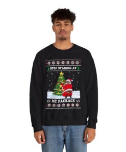 Stop Staring At My Package Naughty Black Santa Christmas Sweatshirt For Men