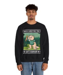 Alternative view of Save A Christmas Tree Eat A Beaver Ugly Sweatshirt For Men