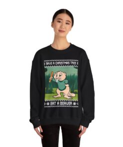Alternative view of Save A Christmas Tree Eat A Beaver Ugly Sweatshirt For Women