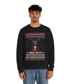 Alternative view of Brew Dolph Drinking Beer Ugly Christmas Sweatshirt For Men