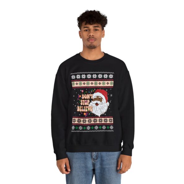 Dont Stop Believin Black Santa Claus Christmas Sweatshirt For Men