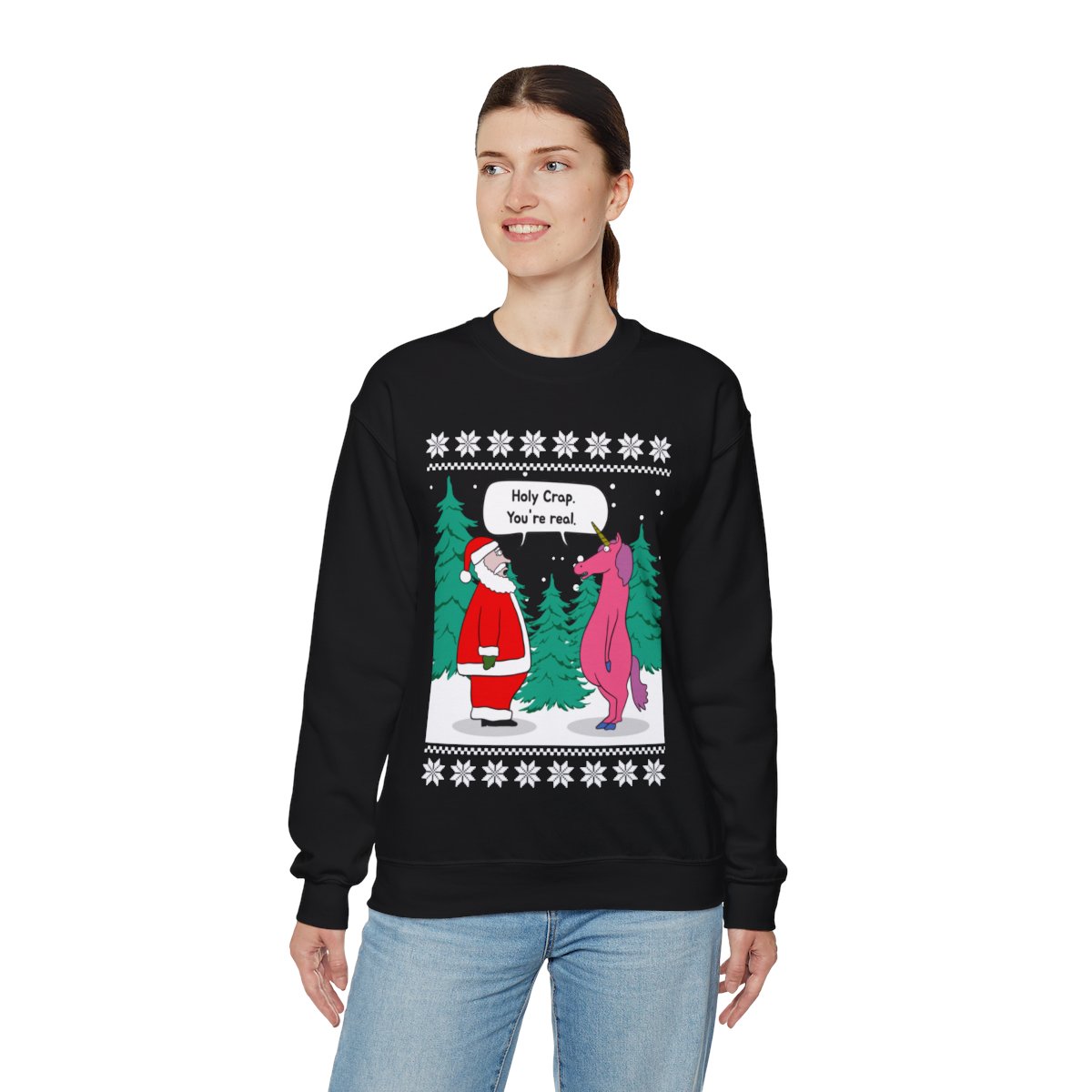 Santa Unicorn Fiction Ugly Christmas Sweatshirt Womens 3 Santa Unicorn Fiction Ugly Christmas Sweatshirt Womens - Image 3