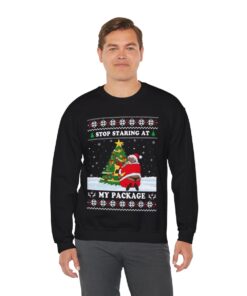 Alternative view of Stop Staring At My Package Black Santa Christmas Sweatshirt For Men