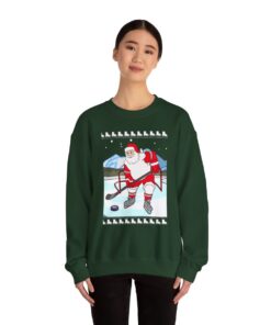 Alternative view of Santa Playing Hockey Ugly Christmas Sweatshirt For Unisex