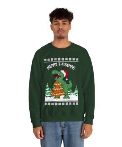 T-Rex And Christmas Tree Cookies Christmas Sweatshirt For Men
