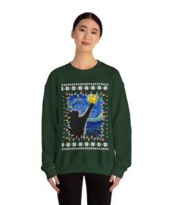 Starry Night Cat Ugly Christmas Sweatshirt For Women