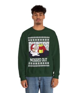 Nogged Out Santa Drinking Eggnog Christmas Sweatshirt For Men