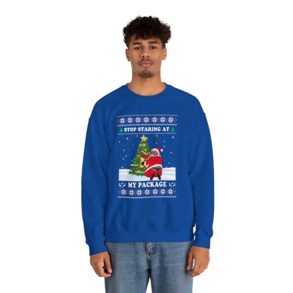 Stop Staring At My Package Black Santa Christmas Sweatshirt Ugly