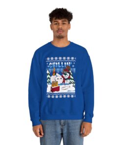 Chilling Snowman Drinking Beer Ugly Xmas Sweatshirt