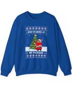 Stop Staring At My Package Black Santa Ugly Xmas Sweatshirt