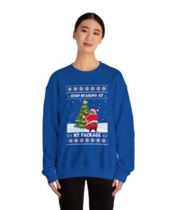 Alternative view of Stop Staring At My Package Black Santa Ugly Xmas Sweatshirt