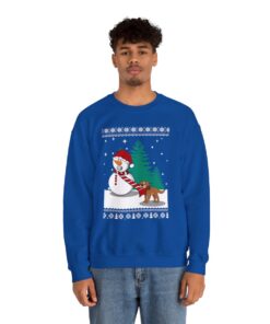 Funny Snowman With Dog Ugly Xmas Sweatshirt