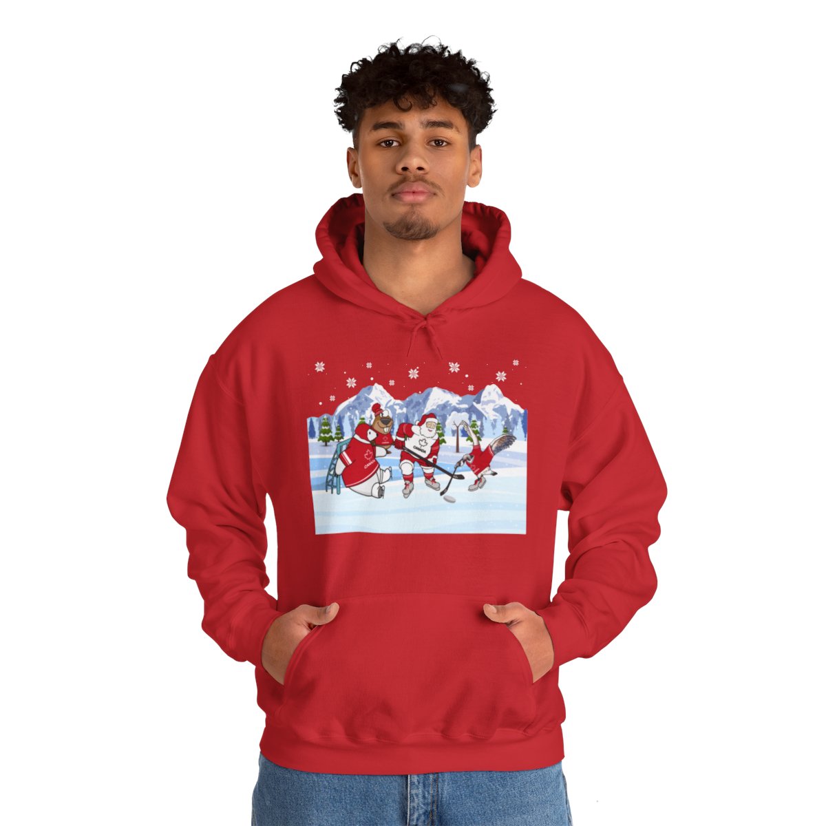 Canadian Hockey Game With Santa Christmas Hoodie For Adults