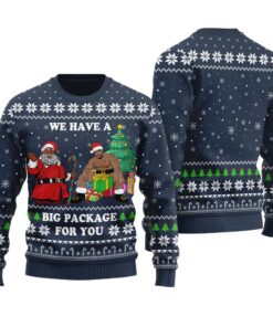 African American Santa Barry Wood Christmas Sweater Navy