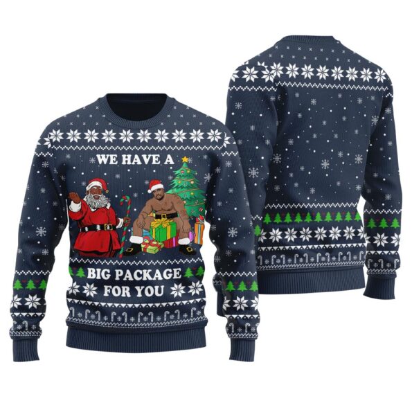 African American Santa Barry Wood Christmas Sweater Navy