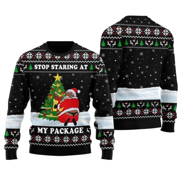 African American Santa Claus Ugly Christmas Sweater Black