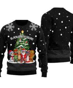 African Santa Squad Ugly Christmas Sweater Black