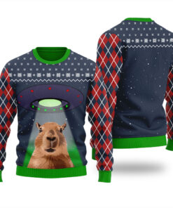 Alien Capybara Ugly Christmas Sweater Navy