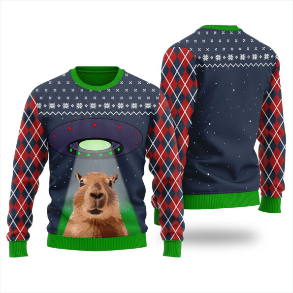 Alien Capybara Ugly Christmas Sweater Navy