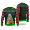 Alien Capybara Ugly Sweater Forest Green