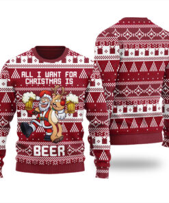 All I Want For Christmas Is Beer Ugly Christmas Sweater Cardinal Red
