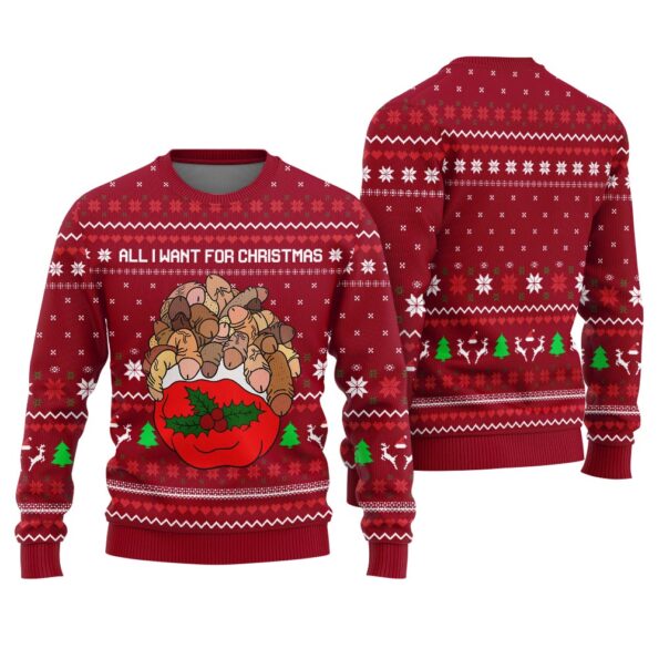 All I Want For Christmas Is Dickmas Ugly Sweater Dirty Cardinal Red