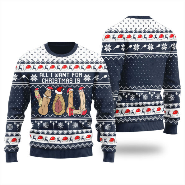 All I Want For Christmas Is Inappropriate Ugly Sweater Navy