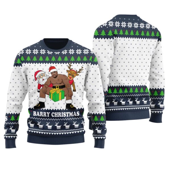 Barry Wood Christmas Funny Ugly Christmas Sweater Navy