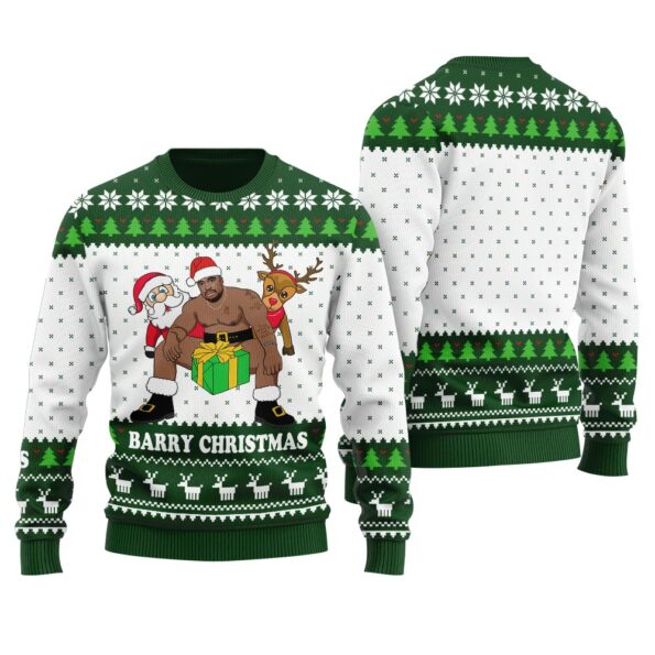 Barry Wood Christmas Funny Ugly Sweater Forest Green