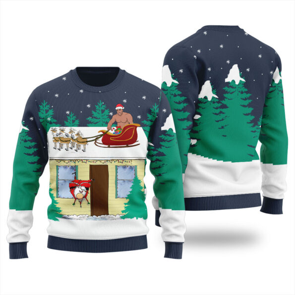 Barry Wood Santa Sleigh Ugly Christmas Sweater Navy