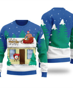 Barry Wood Santa Sleigh Ugly Christmas Sweater Royal