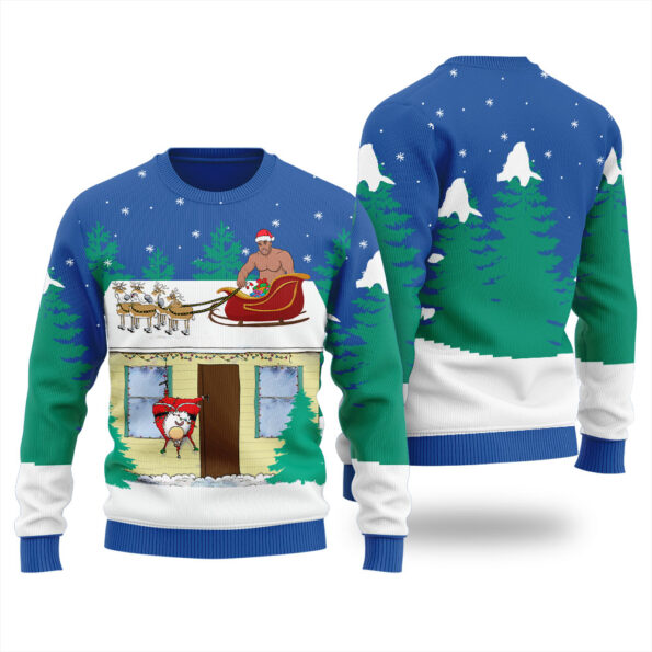 Barry Wood Santa Sleigh Ugly Christmas Sweater Royal