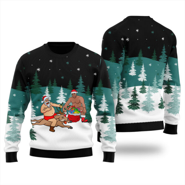 Beer Party Santa Barry Wood Christmas Sweater Black