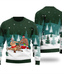 Beer Party Santa Barry Wood Ugly Christmas Sweater Forest Green