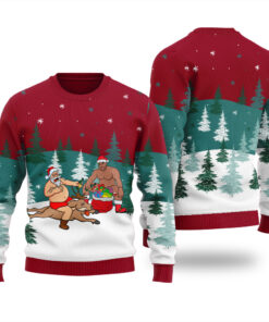 Beer Party Santa Barry Wood Ugly Sweater Cardinal Red