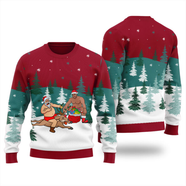 Beer Party Santa Barry Wood Ugly Sweater Cardinal Red