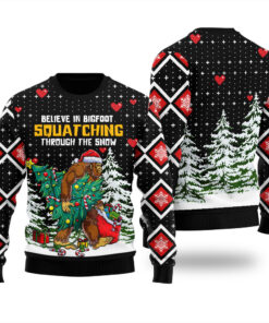 Believe In Bigfoot Ugly Christmas Sweater Black