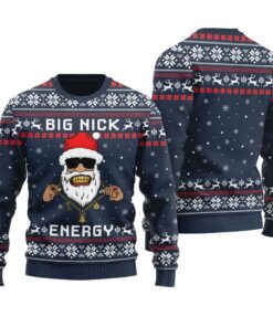 Big Nick Energy Cool Santa Ugly Christmas Sweater Navy