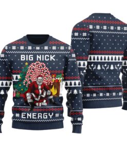 Big Nick Energy Funny Santa Christmas Sweater Navy