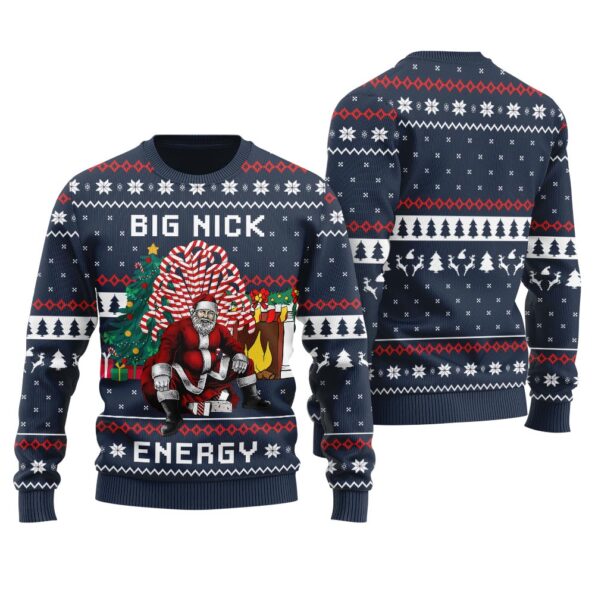 Big Nick Energy Funny Santa Christmas Sweater Navy