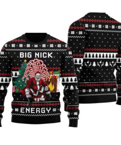 Big Nick Energy Santa Ugly Christmas Sweater Black