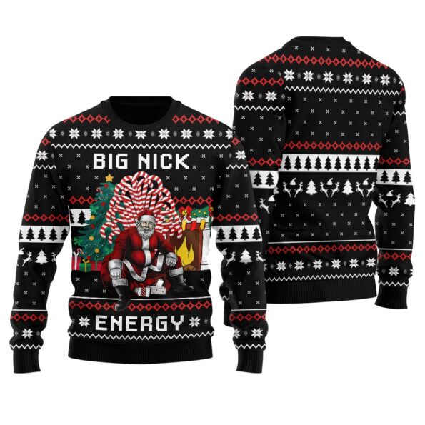 Big Nick Energy Santa Ugly Christmas Sweater Black