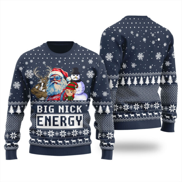 Big Nick Energy Santa Ugly Christmas Sweater Navy